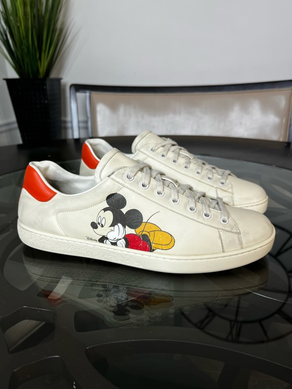 GUCCI Ace X Disney Mickey Mouse Ivory Leather Limited Edition Mens Sz 12